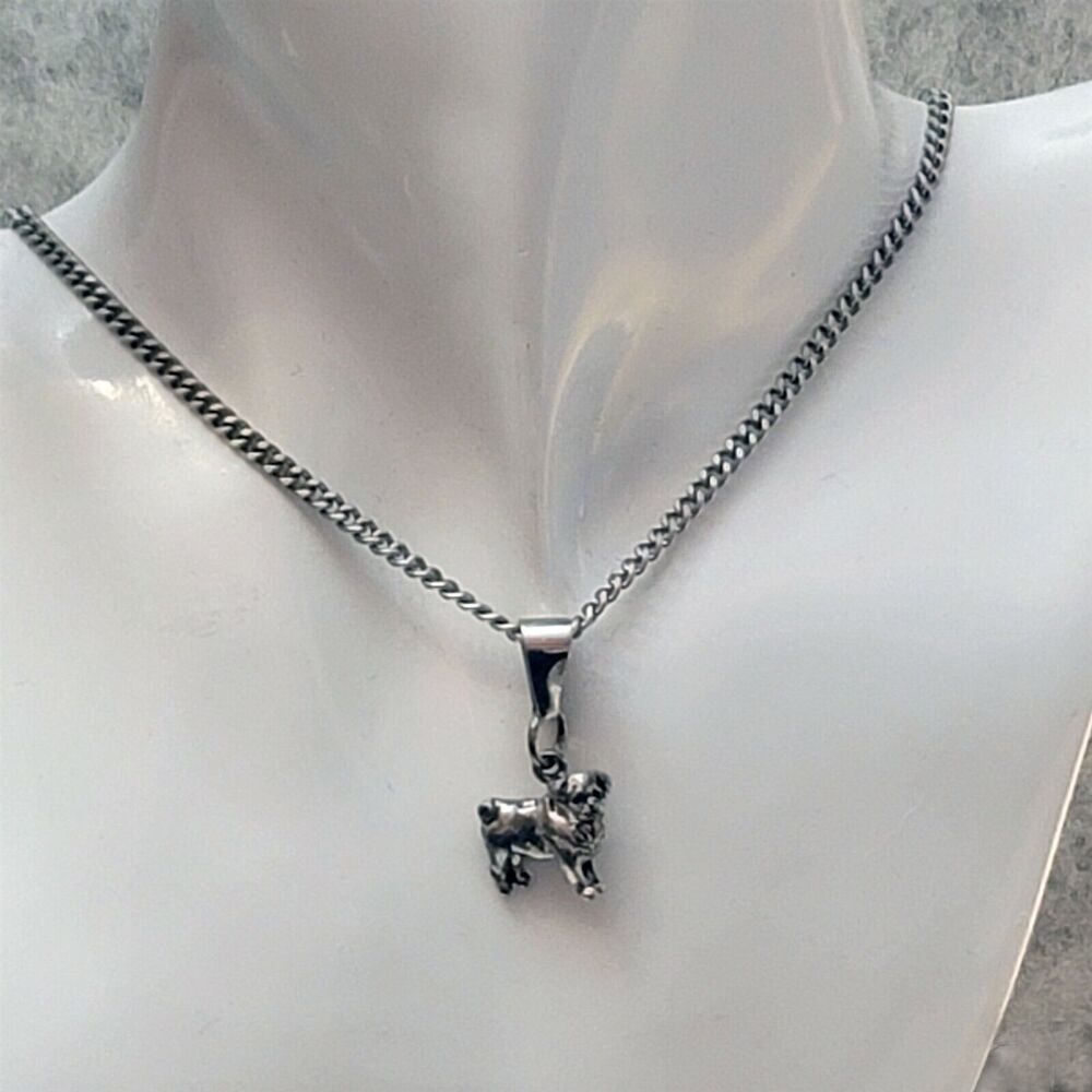 Esquivel & Fees .925 Sterling Silver Hand Cast Pug Charm W/ 24" Stainless Chain